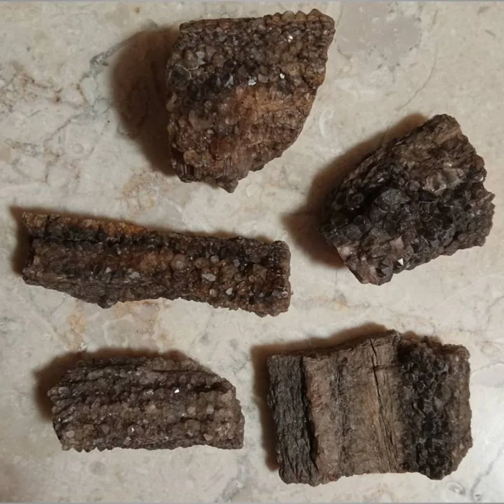 petrified wood covered in smokey \ smoky quartz stone rock fossil chunks - Picture 5 of 5